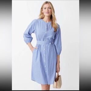 J. McLaughlin Blue and White Striped Cotton Shirt Dress